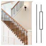 12Pack Wrought Iron Balusters 44 Inches Deck Balusters Combine 1/2" Square Plain Bar Balusters with Single Rectangle Metal Balusters Hollow Satin Black, GRMIKBU GB04