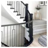 12Pack Wrought Iron Balusters 44 Inches Deck Balusters Combine 1/2" Square Plain Bar Balusters with Single Rectangle Metal Balusters Hollow Satin Black, GRMIKBU GB04