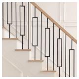 12Pack Wrought Iron Balusters 44 Inches Deck Balusters Combine 1/2" Square Plain Bar Balusters with Single Rectangle Metal Balusters Hollow Satin Black, GRMIKBU GB04