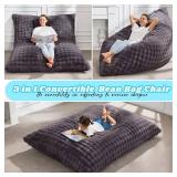 Retails for $126! Hobestluk 3 in 1 Bean Bag Chair Giant Bean Bag Chairs for Adults with Bubble Cover Convertible Bean Bag Floor Cushion with Machine Washable Cover for Living Room (Bubble Dark Grey)