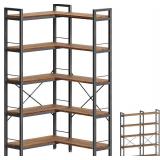 Huuger 5 Tier Bookshelf, L Shaped Corner Bookshelf with 10 Open Shelves, 49.4 Inch Straight Wide Bookcase with Metal Frame and Wooden Board, Adjustable Feet, Rustic Brown