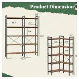 Huuger 5 Tier Bookshelf, L Shaped Corner Bookshelf with 10 Open Shelves, 49.4 Inch Straight Wide Bookcase with Metal Frame and Wooden Board, Adjustable Feet, Rustic Brown