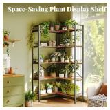 Huuger 5 Tier Bookshelf, L Shaped Corner Bookshelf with 10 Open Shelves, 49.4 Inch Straight Wide Bookcase with Metal Frame and Wooden Board, Adjustable Feet, Rustic Brown