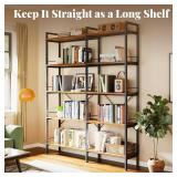 Huuger 5 Tier Bookshelf, L Shaped Corner Bookshelf with 10 Open Shelves, 49.4 Inch Straight Wide Bookcase with Metal Frame and Wooden Board, Adjustable Feet, Rustic Brown