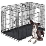 FDW Dog Crate Dog Cage Pet Crate for Large Dogs 42Inch Folding Metal Pet Cage Double Door W/Divider Panel Indoor Outdoor Dog Kennel Leak-Proof Plastic Tray Wire Animal Cage