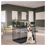 FDW Dog Crate Dog Cage Pet Crate for Large Dogs 42Inch Folding Metal Pet Cage Double Door W/Divider Panel Indoor Outdoor Dog Kennel Leak-Proof Plastic Tray Wire Animal Cage