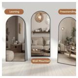 Floor Mirror, Full Length Mirror with Stand 58"x18", Arched Mirror Full Length, Full Body Mirror with Aluminum Alloy Frame Floor Mirror Freestanding, Wall Mounted Mirror for Bedroom Living Room, Black
