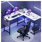 DUMOS L Shaped Desk Computer Gaming Corner Table 50 Inch Home Office Writing Student Work PC Workstation with Side Storage Bag CPU Stand for Bedroom Small Spaces