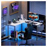 DUMOS L Shaped Desk Computer Gaming Corner Table 50 Inch Home Office Writing Student Work PC Workstation with Side Storage Bag CPU Stand for Bedroom Small Spaces