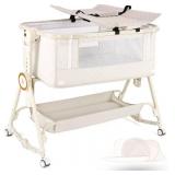 Retails for $120! Baby Bassinets Bedside Sleeper 5 in 1,Bedside Bassinet for Baby with Mattress,Diaper Table, Storage Layer,Mosquito Net,7-level adjustable height , one-touch folding for travel with i