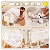 Retails for $120! Baby Bassinets Bedside Sleeper 5 in 1,Bedside Bassinet for Baby with Mattress,Diaper Table, Storage Layer,Mosquito Net,7-level adjustable height , one-touch folding for travel with i