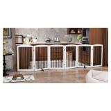 Retails for $129! Freestanding Pet Gate for Dogs, Indoor Wooden Foldable Dog Gate for House, Extra Wide, Pet Fence for Stairs, Doorways, Halls, Support Feet Included, 120 Inch Wide, 6 Panels 32",White