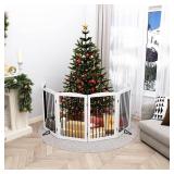 Retails for $129! Freestanding Pet Gate for Dogs, Indoor Wooden Foldable Dog Gate for House, Extra Wide, Pet Fence for Stairs, Doorways, Halls, Support Feet Included, 120 Inch Wide, 6 Panels 32",White