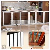 Retails for $129! Freestanding Pet Gate for Dogs, Indoor Wooden Foldable Dog Gate for House, Extra Wide, Pet Fence for Stairs, Doorways, Halls, Support Feet Included, 120 Inch Wide, 6 Panels 32",White
