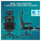 Retails for $238! CYKOV Ergonomic Office Chair - Adjustable Lumbar & Headrest, 90-160 Reclining with Footrest, Breathable Mesh Back - Home Office/Gaming Computer Chair (Black, 300lbs Capacity)