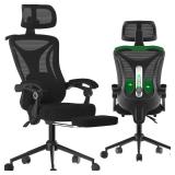 Retails for $238! CYKOV Ergonomic Office Chair - Adjustable Lumbar & Headrest, 90-160 Reclining with Footrest, Breathable Mesh Back - Home Office/Gaming Computer Chair (Black, 300lbs Capacity)