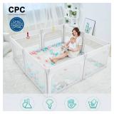 Retails for $176! Light Grey Playpen for Babies and Toddlers, Foldable & Adjustable, 71x59x27 inches