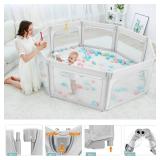 Retails for $176! Light Grey Playpen for Babies and Toddlers, Foldable & Adjustable, 71x59x27 inches