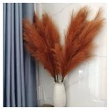 Faux Caramel Brown Pampas Grass Decor Tall, 8pcs 43.3" Large Pompas Floral, Fluffy Artificial Fake Long Feather Flowers for Boho Wedding Bedroom Living Room Decor(Burnt Orange Brown)