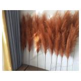 Faux Caramel Brown Pampas Grass Decor Tall, 8pcs 43.3" Large Pompas Floral, Fluffy Artificial Fake Long Feather Flowers for Boho Wedding Bedroom Living Room Decor(Burnt Orange Brown)