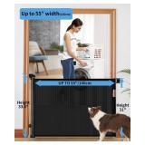 Retractable Baby Gate for Doorways and Stairs, Mesh Safety Gate for Pet, Indoor & Outdoor Use, One-Hand Operation, Easy Installation, 33.6" Tall, Expands to 55" Wide Black,33.6"x55"