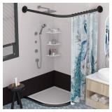 Corner Shower Curtain Rod Adjustable Stainless Steel L Shaped Rack Drill Free Install for Bathroom, Bathtub, Clothing Store (Black 27.55"-39.37" x 35.5"-51.2")
