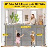 Reinforced 42 Tall x 100 Wide Retractable Baby Gates Extra Tall Dog Gate with Rods to Prevent Crawling Through, Pet Gate for Large Openings Extra Wide Mesh Baby Gate for Stairs, Gray