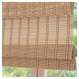 Retails for $104! Sunbox Cordless Bamboo Roman Shade Blind, Woven Wood Roman Shades, Light Filtering Natural Bamboo Shades for Windows, French Doors, 22.5" W x 64" H, Caramel Brown