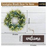 Artificial Eucalyptus Wreath with Welcome Sign 18 Inch Front Door Greenery Wreath for Spring, Summer, Fall, All Seasons Large Size Polytype Leaves Wreath for Farmhouse Garden D cor