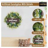 Artificial Eucalyptus Wreath with Welcome Sign 18 Inch Front Door Greenery Wreath for Spring, Summer, Fall, All Seasons Large Size Polytype Leaves Wreath for Farmhouse Garden D cor