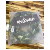 Artificial Eucalyptus Wreath with Welcome Sign 18 Inch Front Door Greenery Wreath for Spring, Summer, Fall, All Seasons Large Size Polytype Leaves Wreath for Farmhouse Garden D cor