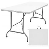 AZTCLIGHT Byliable Folding Table 6ft Portable Heavy Duty Plastic Fold-in-Half Utility Foldable Table Plastic Dining Table Indoor Outdoor for Camping, Picnic and Party, White
