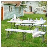 AZTCLIGHT Byliable Folding Table 6ft Portable Heavy Duty Plastic Fold-in-Half Utility Foldable Table Plastic Dining Table Indoor Outdoor for Camping, Picnic and Party, White