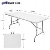 AZTCLIGHT Byliable Folding Table 6ft Portable Heavy Duty Plastic Fold-in-Half Utility Foldable Table Plastic Dining Table Indoor Outdoor for Camping, Picnic and Party, White