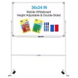 H-Qprobd Magnetic Dry Erase Board with Stand Double-Sided Mobile Whiteboard - 36"x24" Adjustable Height Rolling White Boards on Wheels for Kids & Adults