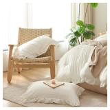 JANZAA King Comforter Set Creamy White Ruffle Comforter with 2 Pillowcase Soft King Size Bed Set Vintage Farmhouse Bed Comforter Set Fluffy Shabby Chic Bedding for All Season