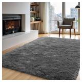 Zentavio Area Rugs for Living Room Grey Rugs for Bedroom 4x6 Carpet Fluffy Furry Soft Shag Aesthetic Plush High Pile Gray Throw Rug for Nursery Kids Room Dorm