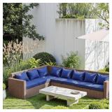 Outdoor Seat Cushion Set 24 x 24 x 4 Inch, Waterproof & Fade Resistant Patio Furniture Cushions with Removable Cover and Ties, Thick Deep Seating Pads for Outside Chair Sofa Couch, Blue