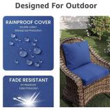 Outdoor Seat Cushion Set 24 x 24 x 4 Inch, Waterproof & Fade Resistant Patio Furniture Cushions with Removable Cover and Ties, Thick Deep Seating Pads for Outside Chair Sofa Couch, Blue