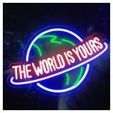 THE WORLD IS YOURS Neon Sign for Wall Decor, Dimmable Planet Design Neon Lights for Bedroom, Game Room, Girls Room, Art LED Word Lights for Party, Birthday Gifts for Friend