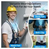 2025 Upgrade 10000mAh Waist Clip Fan, Portable Personal Fan with 18000RPM Strong Airflow, 50H Cooling with LED Light, Clip On Belt Neck Desk Fan for Outdoor Indoor Camping Travel