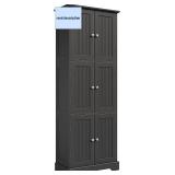 Retails for $140! ChooChoo Tall Bathroom Storage Cabinet with 6 Doors, Freestanding Floor Cabinet with Adjustable Shelves, Black Pantry Cabinet for Bathroom, Kitchen, Laundry Room
