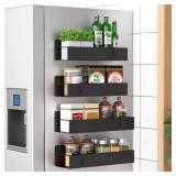 HuggieGems Metal 2 Pack Magnetic Spice Storage Rack Organizer for Refrigerator and Oven, Black Fridge Organizers and Storage. 11.6 inch  - Retail: $20