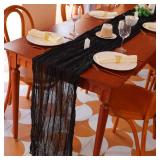 10 Ft Black Cheesecloth Table Runner, 120 inch Long Cheese Cloth Boho Gauze Runner for Wedding Bridal Baby Shower Birthday Holiday Party Sheer Halloween Table Decorations - Retail: $9