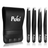 Tweezers Set - Professional Stainless Steel Tweezers for Eyebrows - Great Precision for Facial Hair, Splinter and Ingrown Hair Removal (Black) - Retail: $10