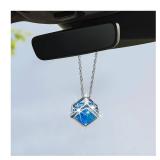 Car Rear View Mirror Charms, Sparkling Crystal Rhinestone Auto Cube Hanging Ornament for Decor, Automotive Bling Rearview Mirror Charm for Most Vehicles, Car Accessories (Blue) - Retail: $7