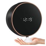 Automatic Soap Dispenser Foam Bathroom: Wall Mount Rechargeable Touchless Adjustable Auto Smart Electric Plastic Black Foaming Soap Dispenser with Clock - Kitchen - Hand Dish Lotion Couple Kids - Reta