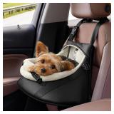 Small Dog Car Seat Under 7lbs Luxury PU Leather Dog Booster Seat with Safety Belt, Soft Cushion, Can be Used as Pet Front Carrier Backpack Black - Retail: $32
