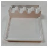 Ceramic Spoon Rest for Stove Top, Spoon and Lid Rest for Kitchen Counter, Spoon Holder with Drip Pad for Multiple Utensils, Heat-Resistant, Housewarming Present - 6.2 inch, Set of 1, White - Retail: $