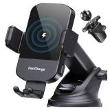 Wireless Car Charger, 15W Fast Charging Auto Clamping Car Charger Phone Mount Phone Holder fit for iPhone 16 15 14 13 12 Pro Max 11 XR XS, Samsung Galaxy S24 Ultra S23 S22 S21, S20, S10+, Black - Reta